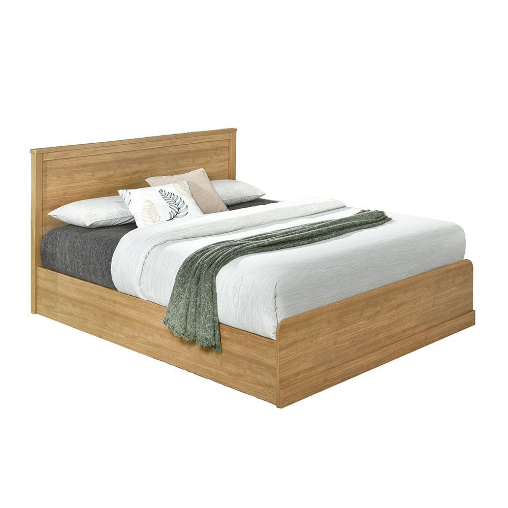 Buy Zirco 150X200 Queen Bed with Storage - Brown Oak - With 2-Year